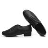Low Heel 2.5cm Men's Modern Dance Shoes Professional Lace-up Black Leather Tango  International Standard Dance Shoes