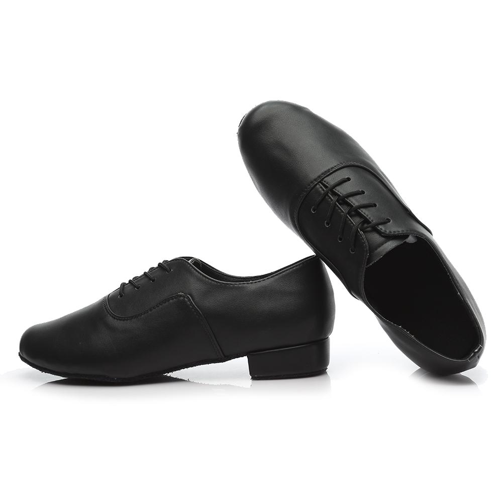 Low Heel 2.5cm Men's Modern Dance Shoes Professional Lace-up Black Leather Tango International Standard Dance Shoes