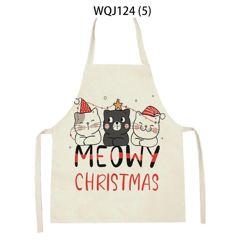 Cartoon Merry Christmas Cat Kitchen Aprons Adult Kids Waist Bibs Home Cooking Baking Cleaning Aprons Sleeveless Pinafore