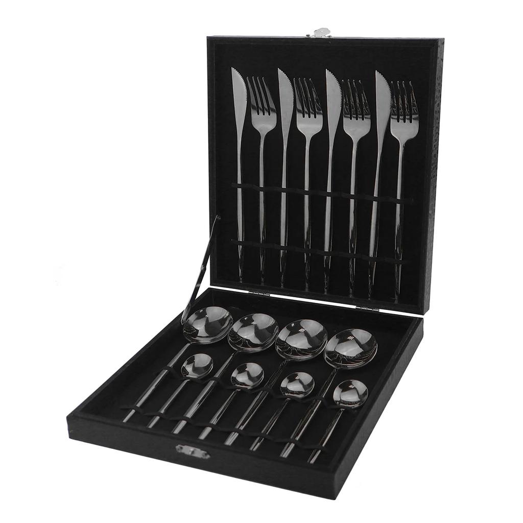 16pcHigh Grade Luxury Rainbow Dinnerware Set Fork Knife Spoon Black Cutlery Set Stainless Steel Flatware Set With Gift Box Hotel