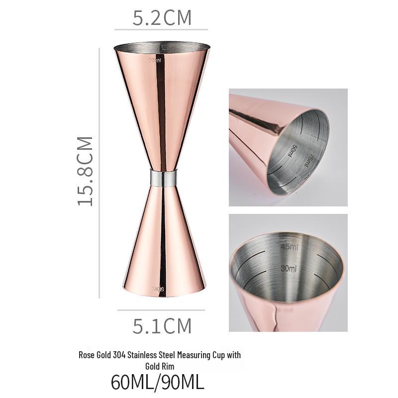 Double-Headed Stainless Steel 304 Gold Ring Jigger with Scaled Measuring Cup for Cocktails