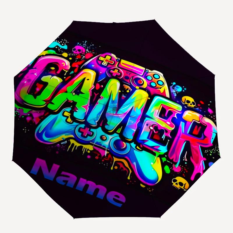 Custom Name Game Controller Theme Automatic Umbrella, Lightweight & Portable, 8 Rib, Perfect for Outdoor Travel, Birthdays, Christmas, Gifts.