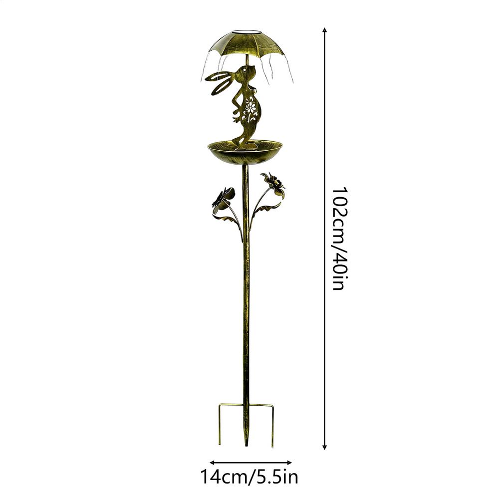Umbrella Supported Rabbit Bird Feeder Solar-powered Rabbit Shape Birdfeeder Stakes Light Bird Feeder Bunny Yard Decoration