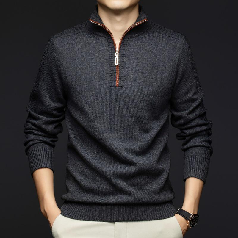 Men's Thick Warm Wool Sweater - Half-Zip, Stand Collar, Long Sleeve, Casual Knitwear