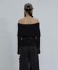 Uusoo Distressed Off-Shoulder Top_ Black