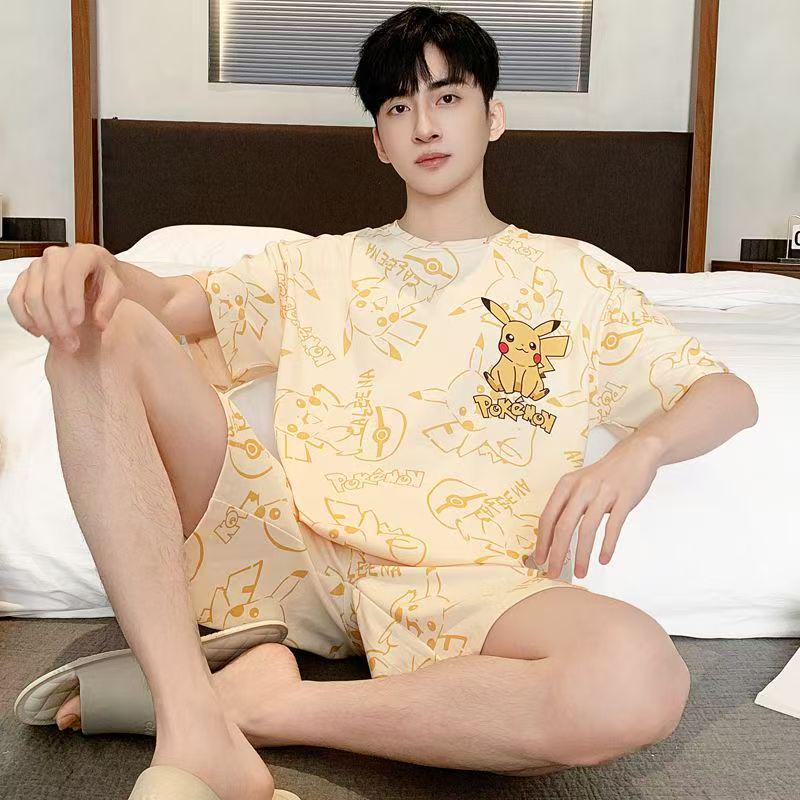 Men's Short-Sleeve Cartoon Pajama Set with Shorts