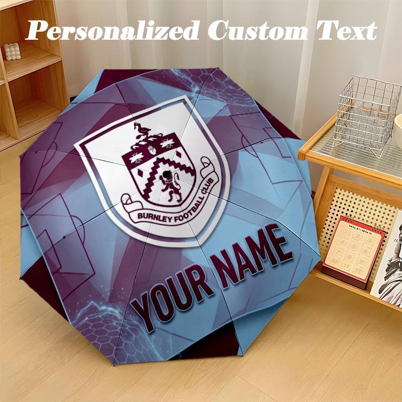 8 Rib Auto Folding Umbrella Burnley Football Print Custom Name Text Portable Rain Gear