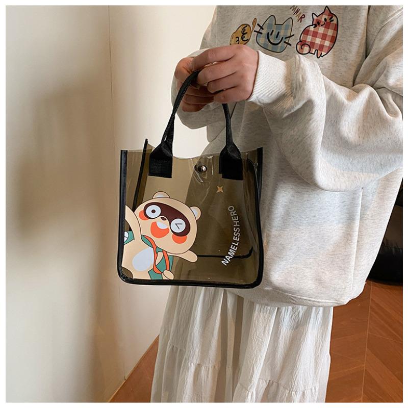 Cute PVC Transparent Tote Bag for Women Thickened Handbag Make up Pouch