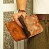 Ny Toplag Ko Læder Pung til Mænd, Retro Tofoldet Kort Lynlås Pung, Plisseret Håndlavet Gammel Ko Læder Pung