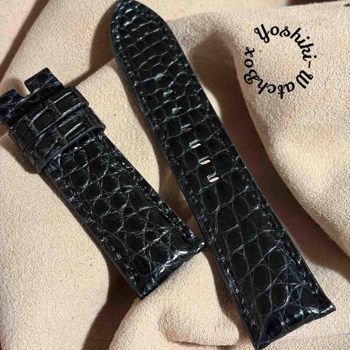 Used cro-2054 Crocodile watch strap black (lug width 26 mm - buckle width 22 mm)