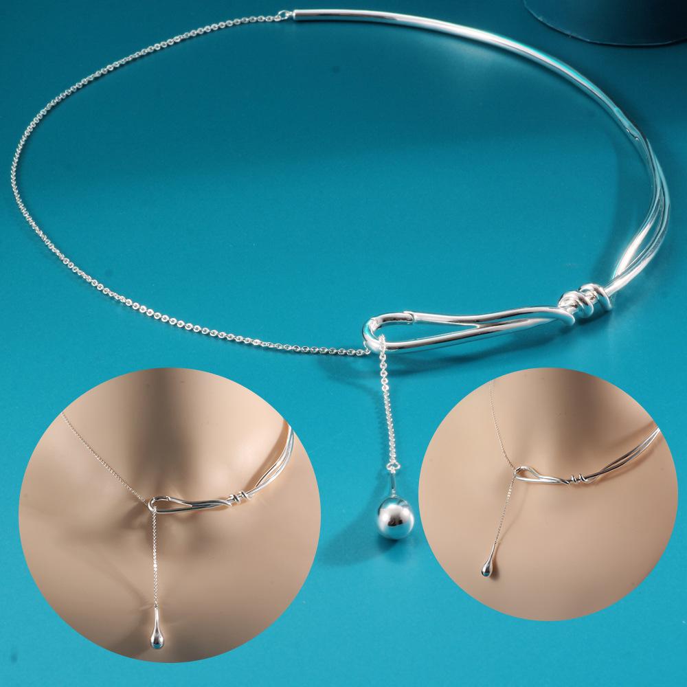 Knotted Water Droplets, A Necklace, Pull Collar, Collarbone Chain, Niche Design, Fashionable And Exquisite, Versatile Silver-Plated Collar.