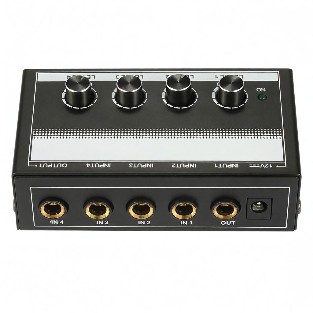 MH400 Ultra Low-Noise 4-Channel Line Mixer Mini Audio Mixer with 1/4-inch TS Inputs   Output Volume Control for Guitars Bass Keyboards