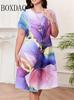 Women Elegant Flower Pattern Mini Dresses Short Sleeve 3D Flower Printed Street Fashion Ladies Dress 6XL Plus Size Loose Dress