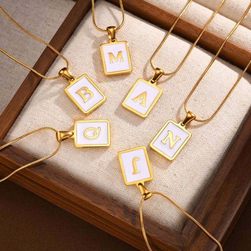 Stainless Steel Pendant Necklace Men Fashion Letter Square Card Necklace Adjustable Chain Necklace Present for Man Woman