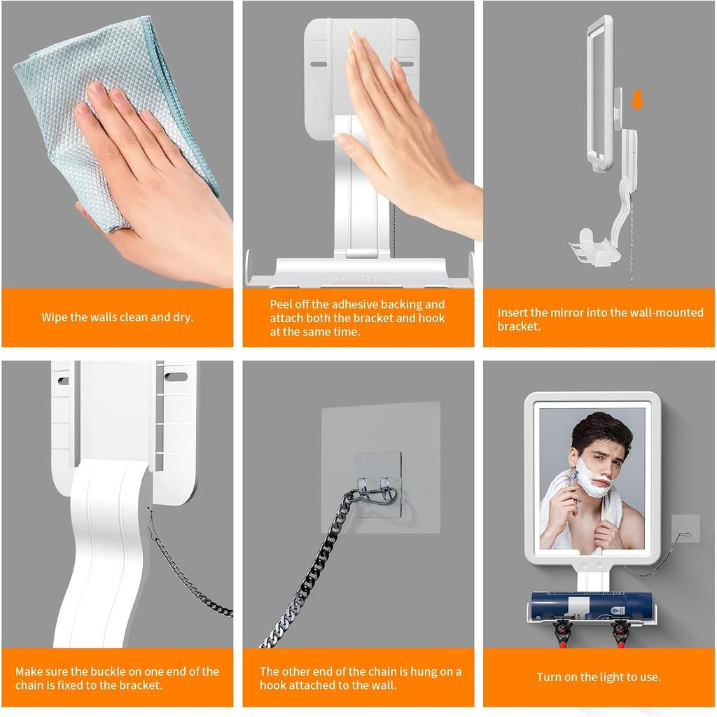 Heated Anti-Fog Shower Mirror, LED Shaving Mirror Fogless with 3 Color Modes, 9.5x8 Inch Dimmable, Hanging Rechargeable, Wall Mountable, Modern