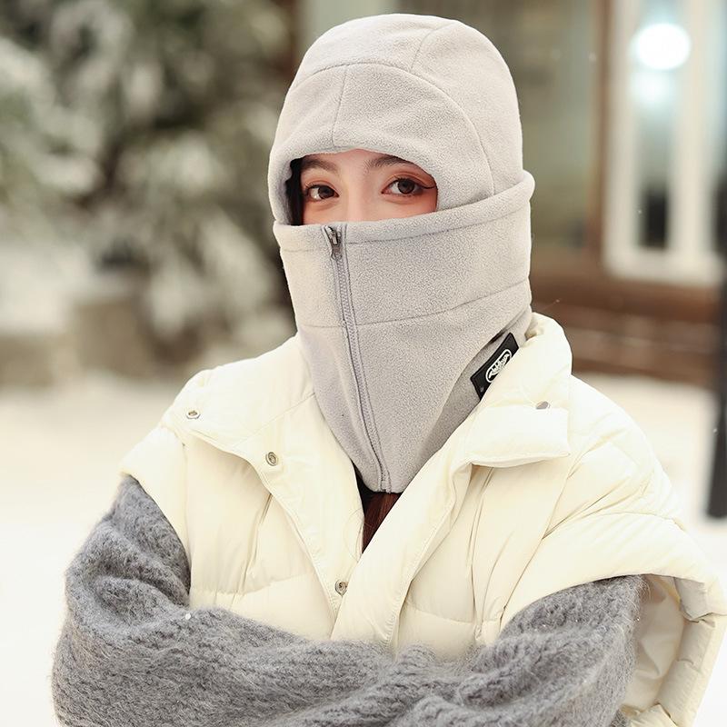 Solid Color Hat, Scarf, Integrated Winter Warmth, Electric Vehicle Riding, Cold and Windproof Mask, Velvet Ear Protector, Pullover Hat.