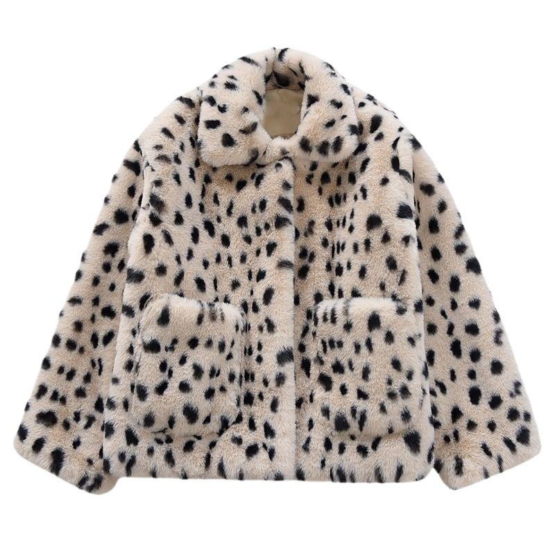 Imitation lamb fur leopard print imitation fur jacket women's light loose imitation rabbit fur integrated plush coat short