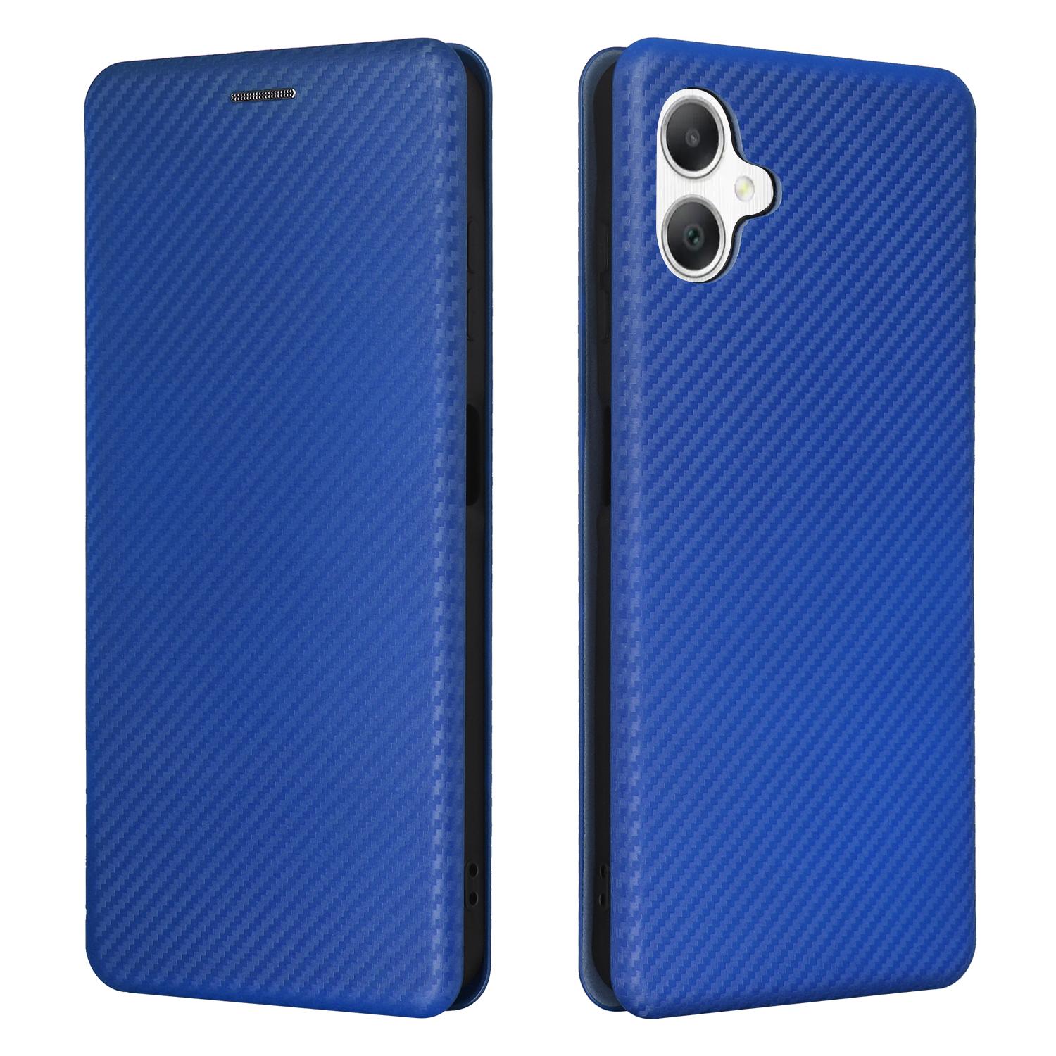 

For Samsung Galaxy A06 4G Case Carbon Fiber Texture Drop-Proof PU Leather Phone Cover Blue
