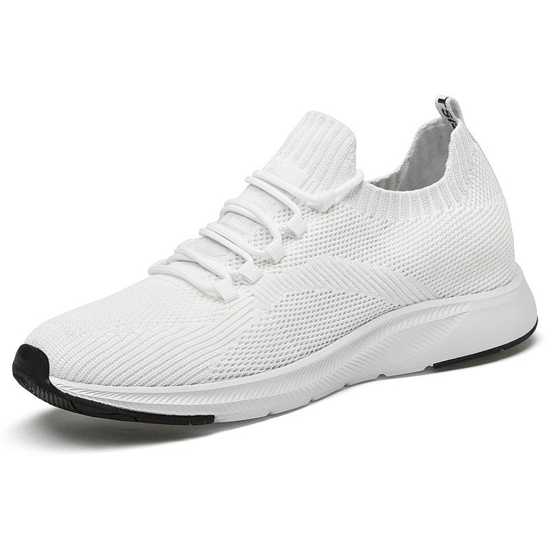 Men's 7cm Height-Increasing White Knit Sneakers: Breathable, Invisible Lift, Casual Running Shoes