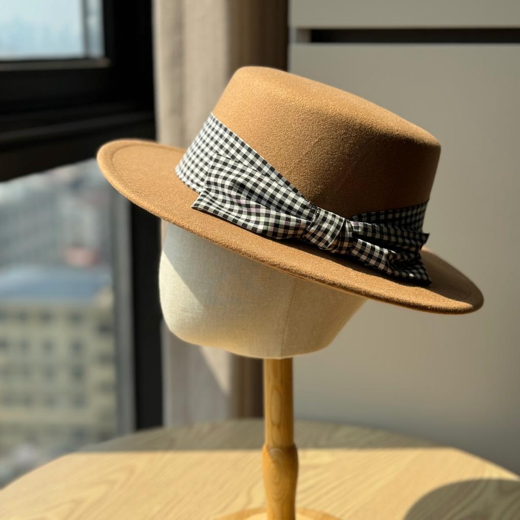 New Light Luxury Fashionable and Elegant Bow Plaid Fisherman Hat for Women in Autumn and Winter Woolen Hepburn Style Fashionable Top Hat for Women