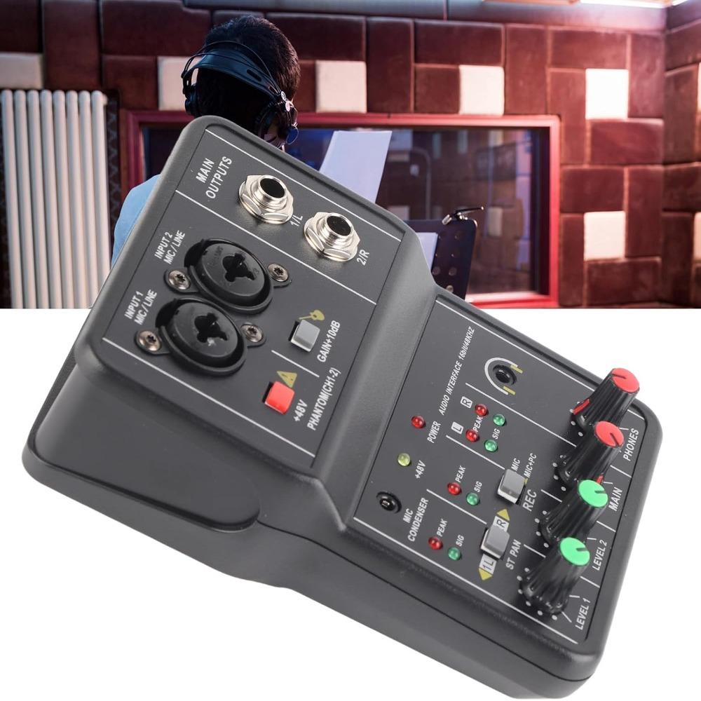 48V Power Audio Mixer Console 2 Channels USB Sound Card Sound Mixing Board  Internet Karaoke