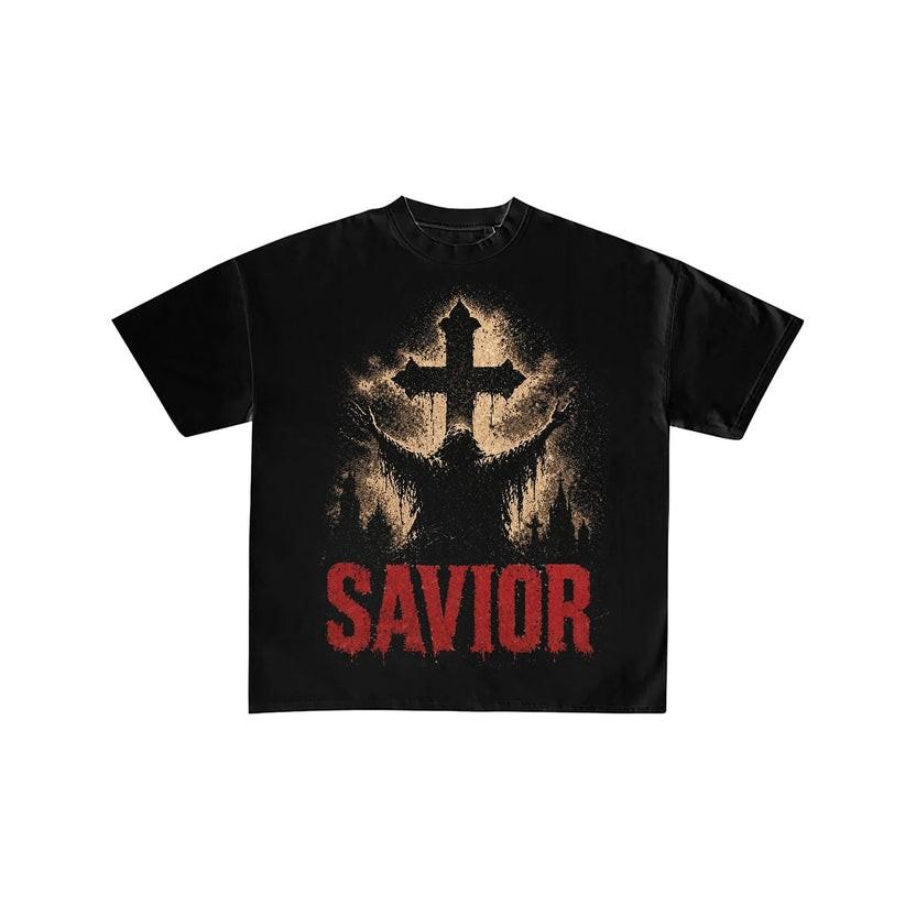 Gothic Cross Savior Graphic Oversized T-Shirt L