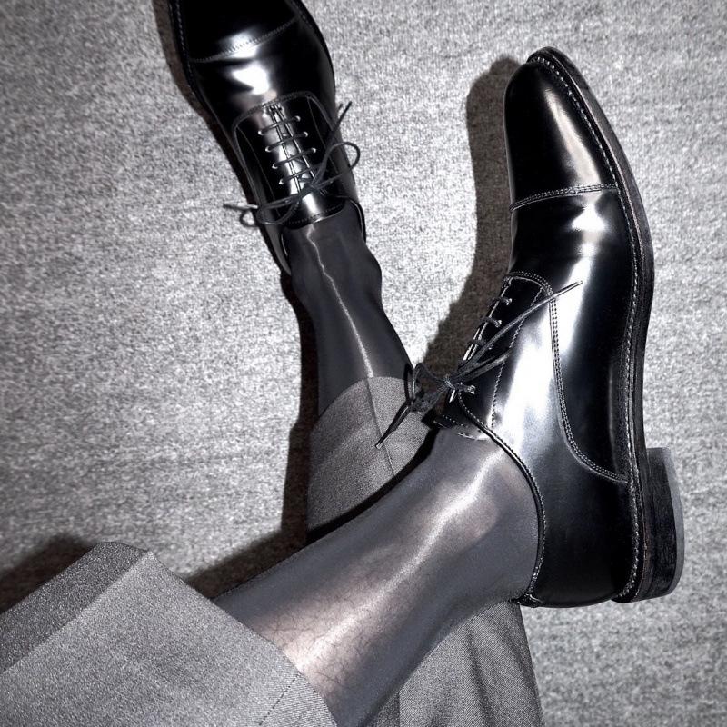 Unisex Mid-Calf Glossy Black Silk Stockings - Thin Summer Formal Socks