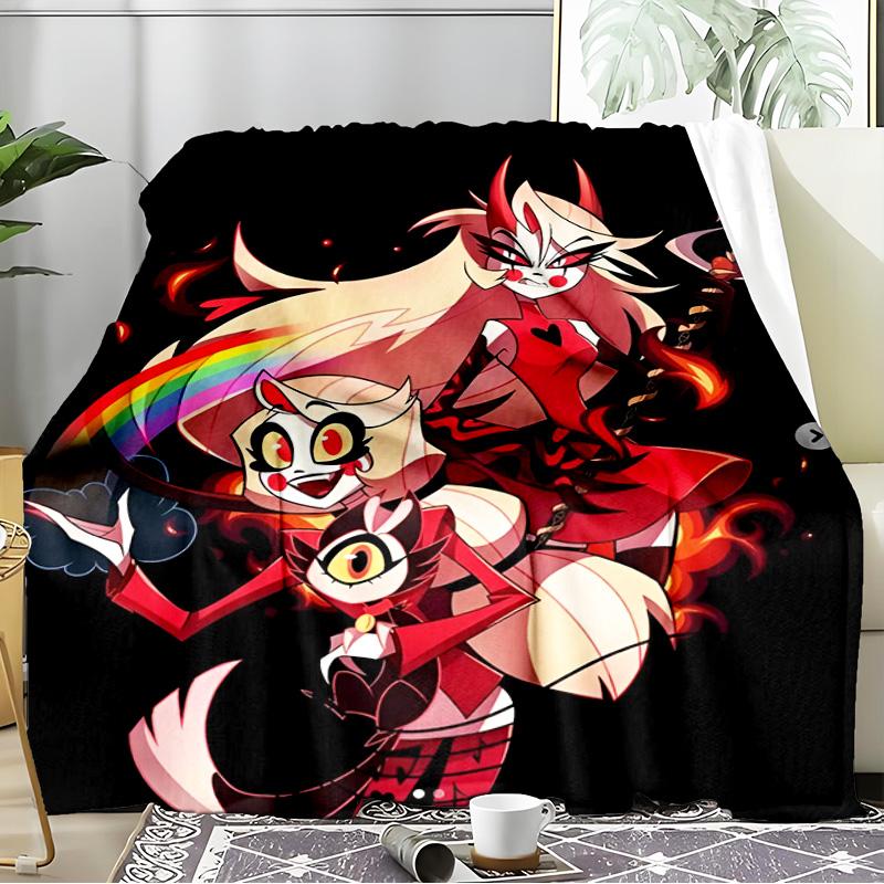 Vibrant Devilish Hazbin Blanket Flannel Throw for Sofa, Indoor, Camping, Living Room, Office, Chair, And Bed Soft Birthday Gift
