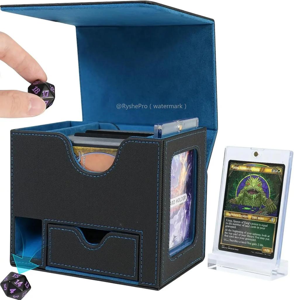 Card Deck Box with Dice Tray for MTG Cards120+ Card Storage Box Fits for TCG CCG PU Leather Strong Magnet Collectible Card Case