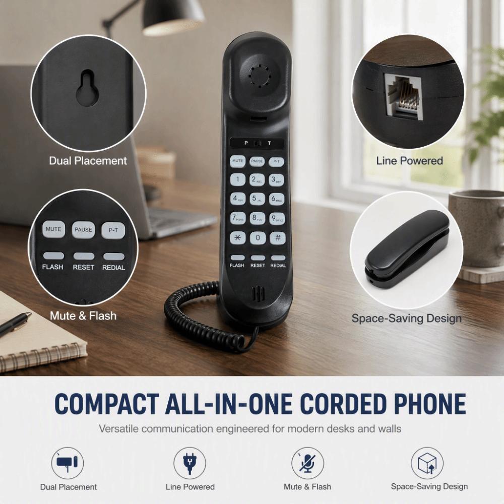 Large Buttons Corded Desktop Phone Flash Mute Redial Wall Mountable Phone  For Seniors