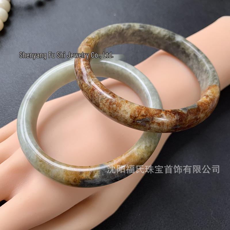 Xiuyan Jade Bracelet - Liaoyang Flower, Veined Red & Earth Blue Pattern, In Stock for Good Luck