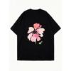 Oversized T Shirt Dress Black Floral Print Pink Flower Design Casual Everyday Wear