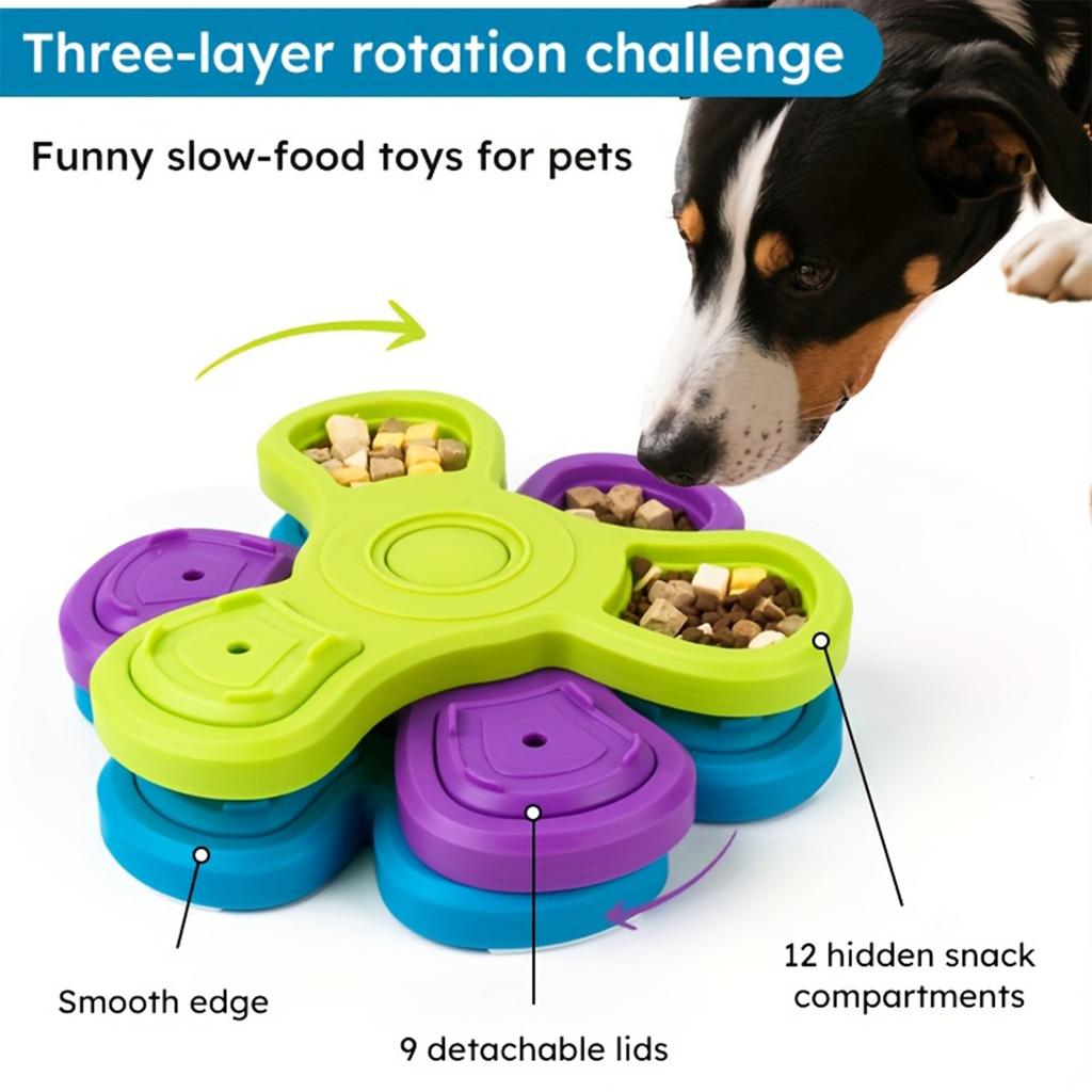 Pet Slow Feeding Bowl with Suction Cup, Rotating Three-Layer Design for Slower Eating