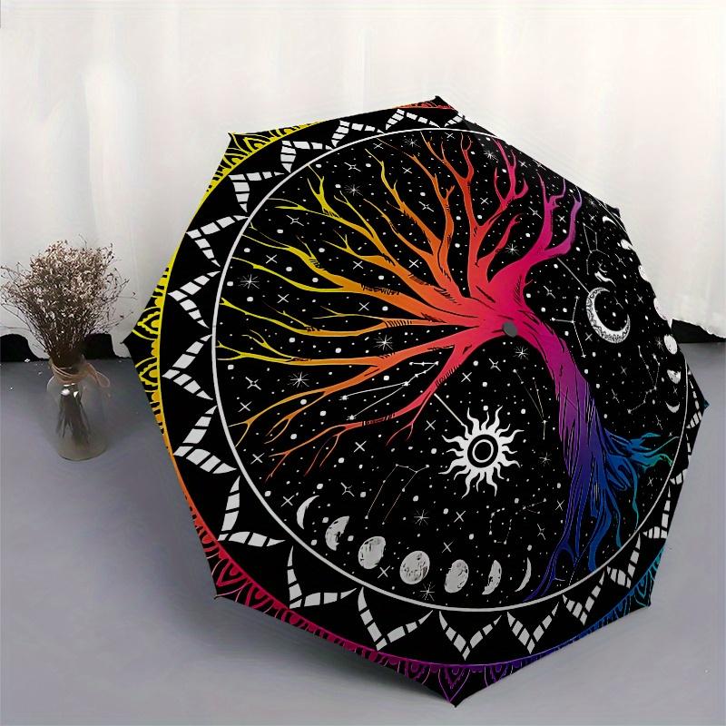 Colorful Tree of Life Mandala Wall Art DecorUmbrella, Portable 3-Fold Compact Umbrella for Men & Women Gift