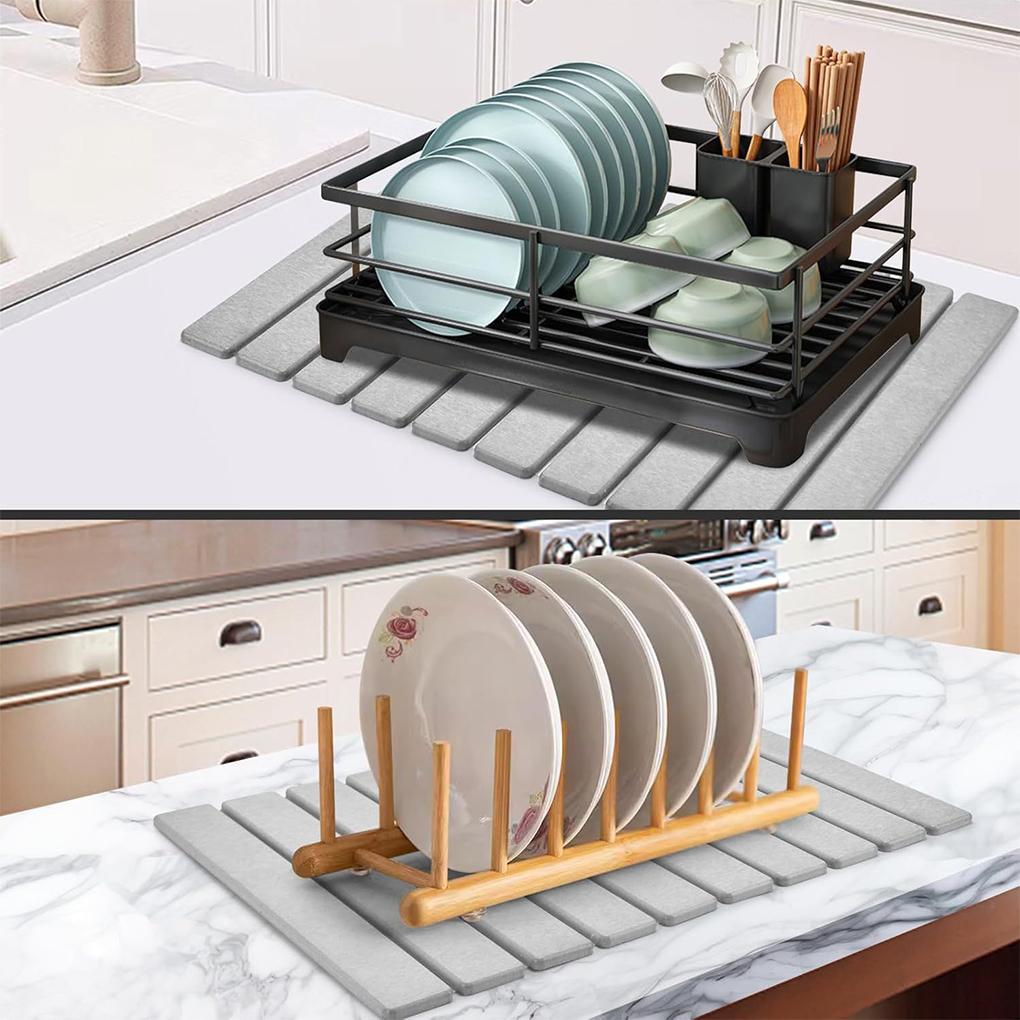 New Foldable Stone Dish Drying Mat Diatomite Tableware Pads Non-slip Reusable Dish Drainer Mat Kitchen Accessories 40x30 Cm