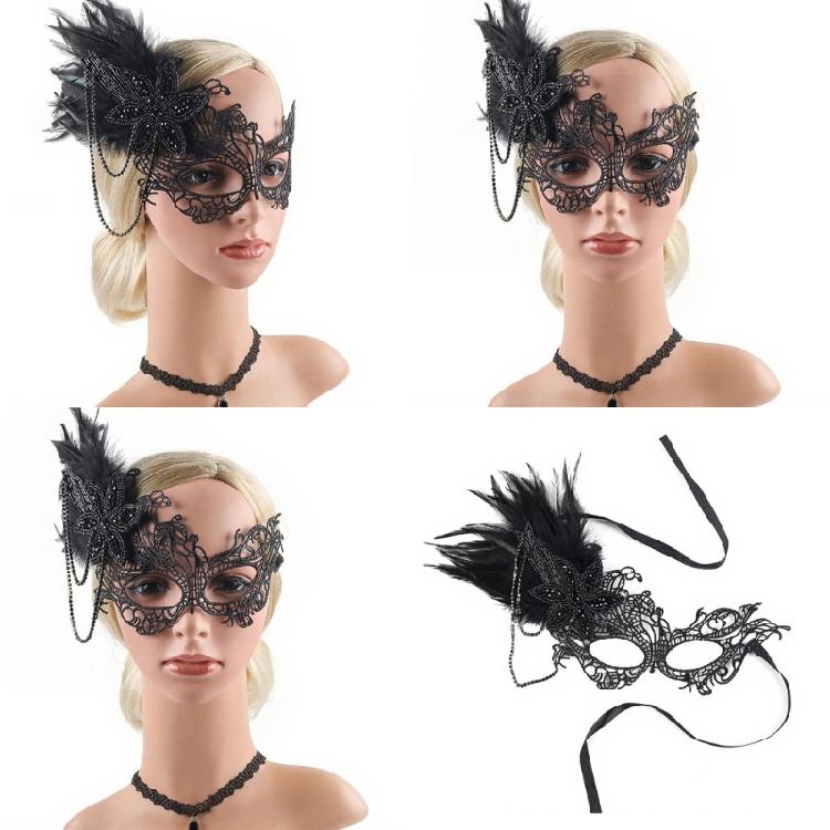 Lightweight Handmade Rhinestones Feather Mask Vintage Lace Detailing For Halloween Celebrations Theater Performances