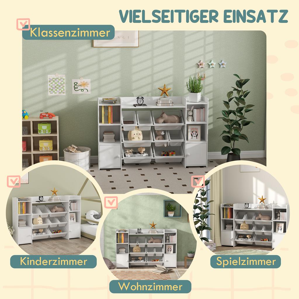 Kinder-Aufbewahrungsregal, Regal für Spielzeug und Bücher, für ordentliche Organisation, 8 herausnehmbare Boxen, Weiß