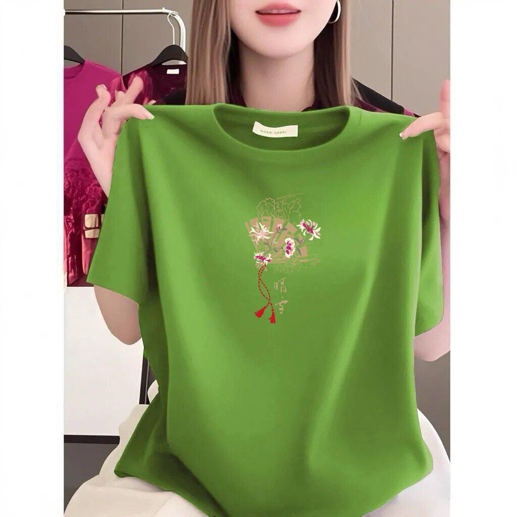 This Year’s Trendy Women's Printed Short-Sleeve Round Neck T-Shirt - Stylish, Youthful, Loose, Slimming, Casual Top
