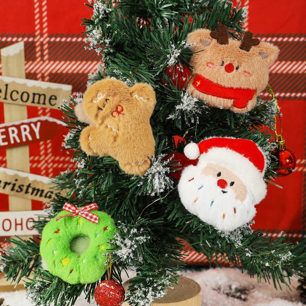 Cute Plush Toy Christmas Decoration Christmas Tree Pendants Santa Claus Cartoon Doll Plush Keychain Xmas Party Ornament Toys