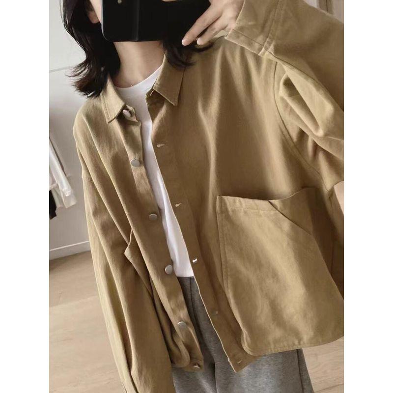 Stylish Niche Style All Cotton Loose Slim Looking Long Sleeve Tooling