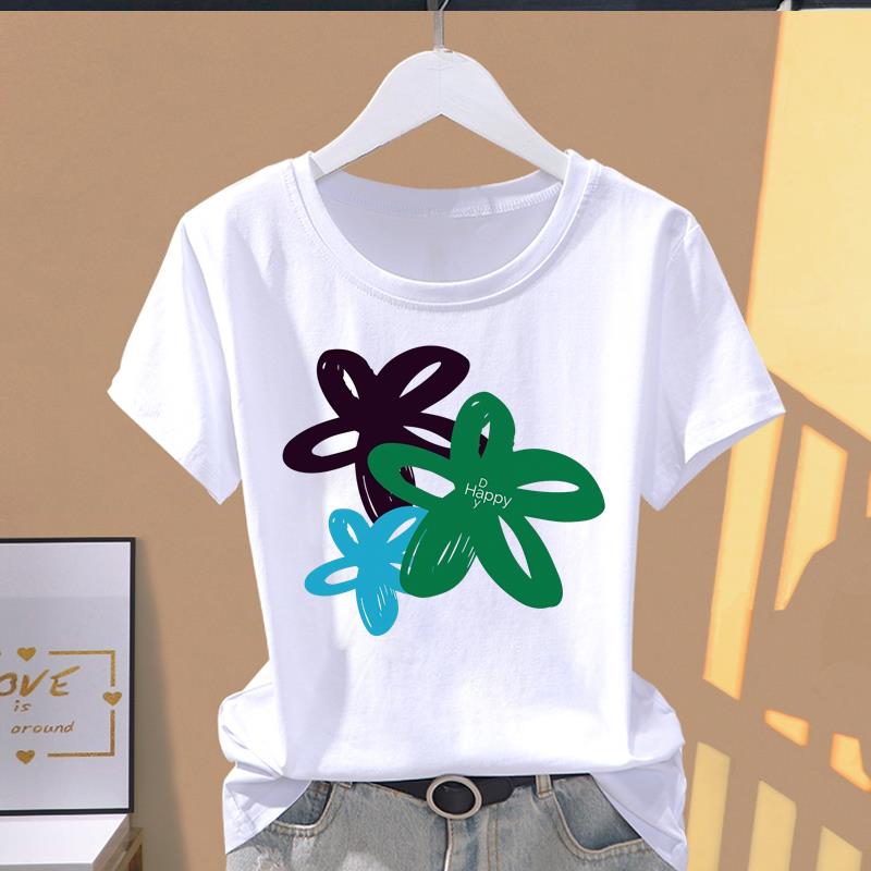 (Asian Size) cute letter style Women's Top T shirt Printed O-neck Short Sleeve T-shirts Fashion Female Casual Clothing Graphic Tee