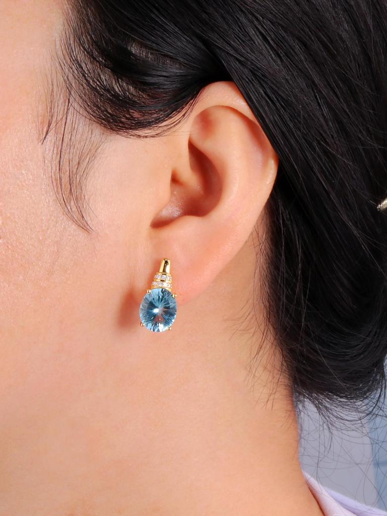 Light Luxury & Simple Designer Clasp Earrings & Ring Jewelry Set Natural Sky Topaz Gemstone Fine Jewelry for Women & Girls Daily Wear & Parties Gift