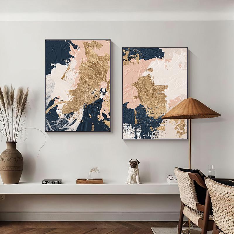 Blau Rosa Gold moderne abstrakte HD handgemalte Ölgemälde Leinwanddruck Bild Poster für nordische Wand Kunst Home Room Decor