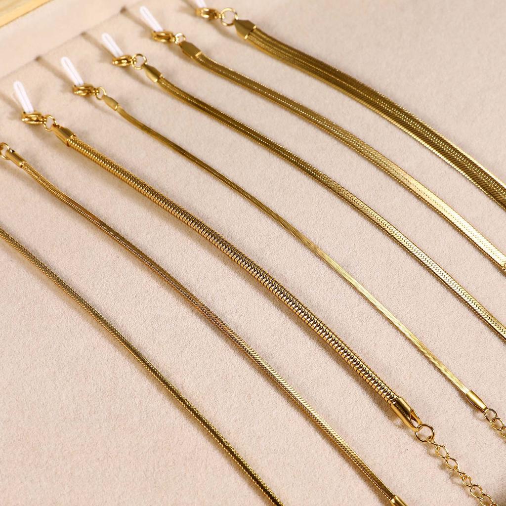 Stainless Steel Bracelet 18K Gold Lady, Blade Chain, Flat Snake Chain, Snake Chain Personalized Stacked Accessories