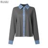 Women Casual Splice Turn Down Collar Long Sleeve Blouse