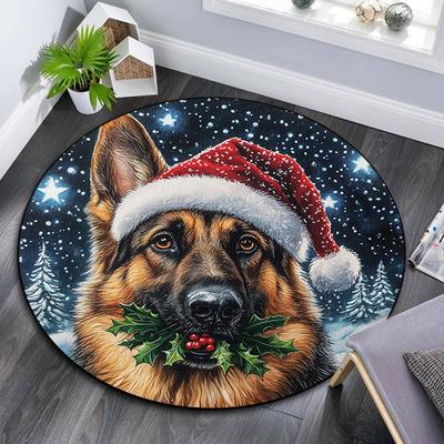 German Shepherd Round Area Rug,Carpet Rug for Living Room Bedroom Sofa Playroom Decor,Non-slip Floor Mat