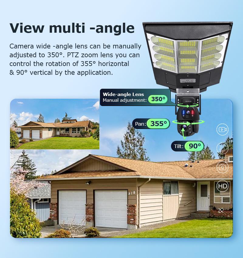 6MP Outdoor Solar Street Light Camera, 20X Zoom, Full Color Night Vision, PTZ, Dual Picture