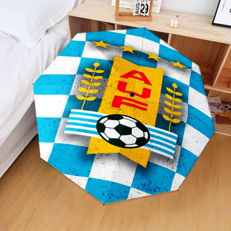 1PC Uruguay National Football Printed Umbrella Folding Umbrella, Automatic Umbrella 8-Frame for Travel, Camping Fan Gifts Christmas Gifts