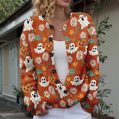 Damen Halloween Strick-Cardigan mit Knöpfen