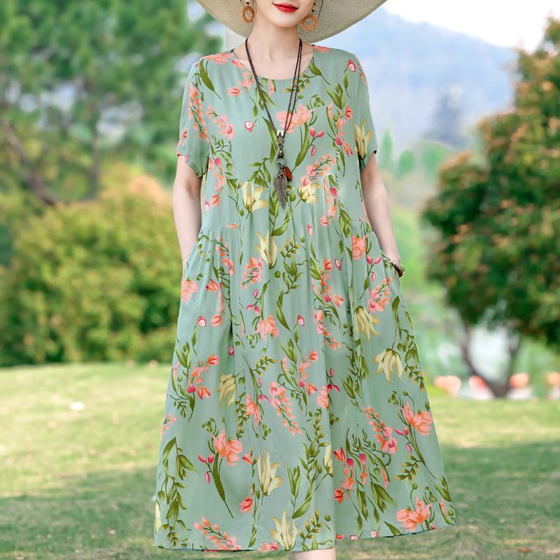 Summer Casual Women's Dresses Vintage Clothes Plus Size Short Sleeve Elegant Long Dress